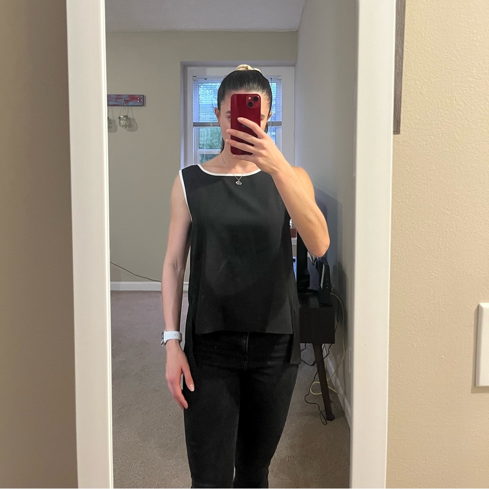 Black Open Back Top with White Detailing